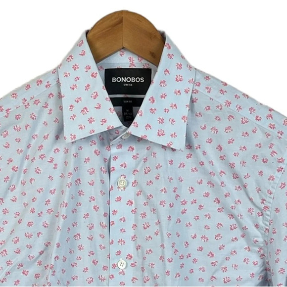 BF710 Mens BONOBOS Stretch Floral Slim Fit Trendy Button Down Shirt 15.5 M - Picture 3 of 4